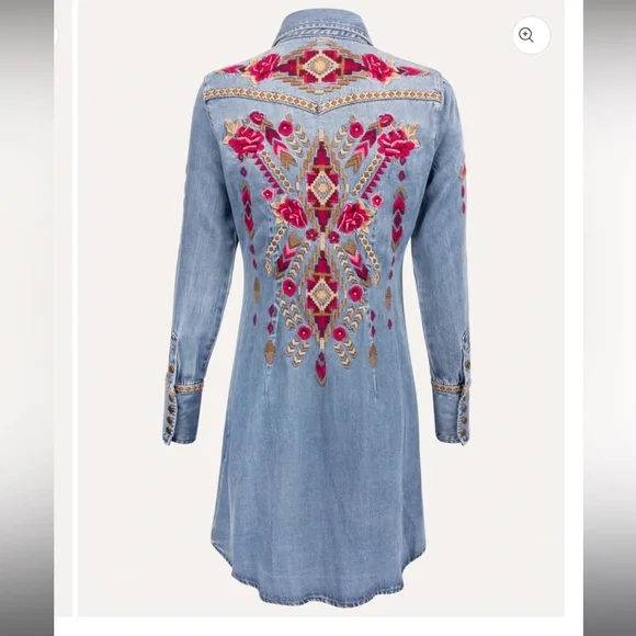 Stetson | Dresses | Stetson Womens Embroidered Denim Shirt Dress